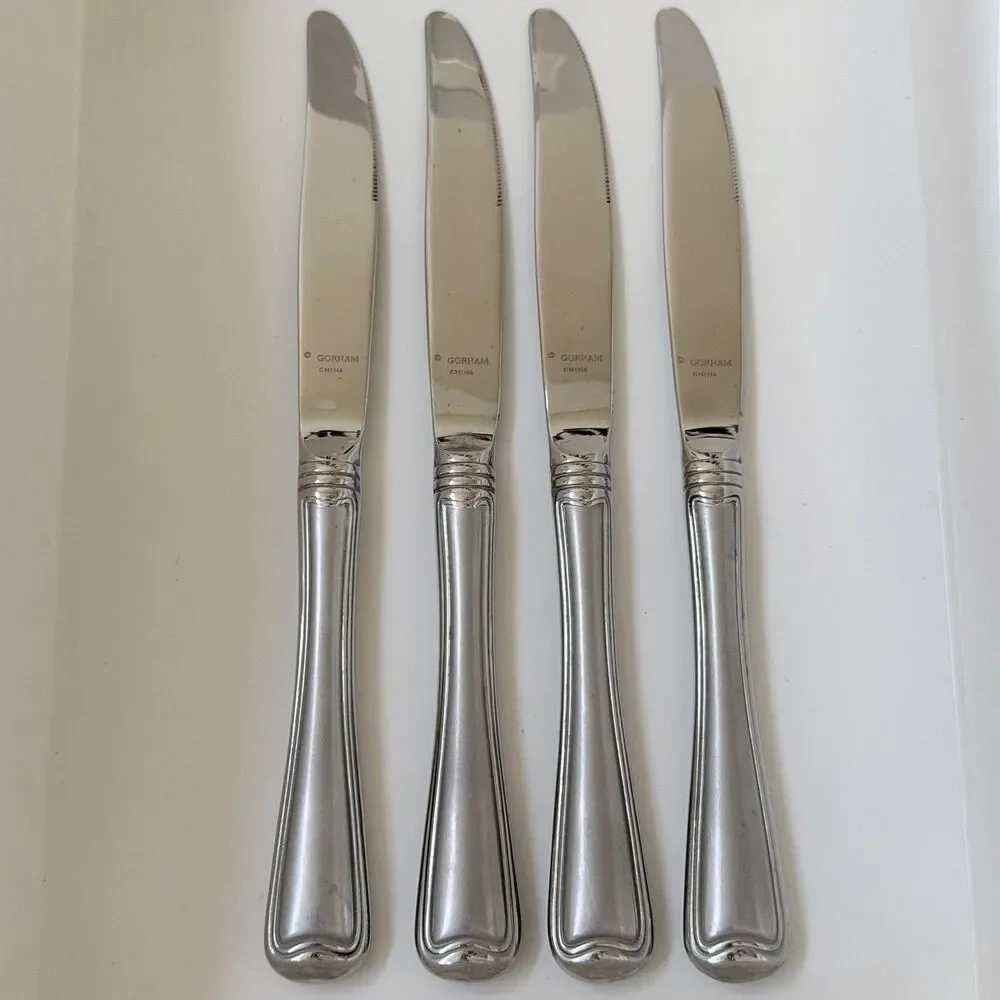 4pc GORHAM Monet Frosted Stainless Dinner Knives 9” Glossy Satin 18/8